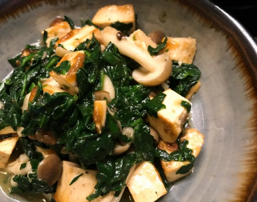 mushrooms, tofu, spinach